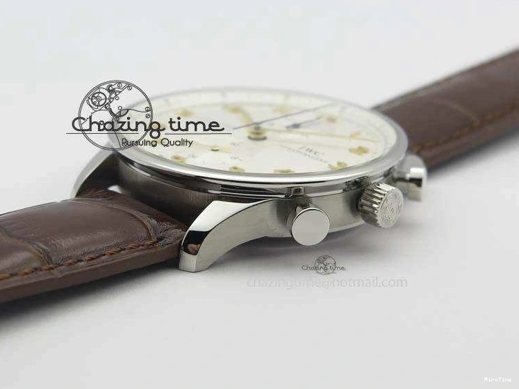 MIROTIME 0126 ModernLook Portuguese IW371445 ZF 1:1 Best Edition SS White Dial Gold Markers On Brown Leather Strap A79350 V 7269